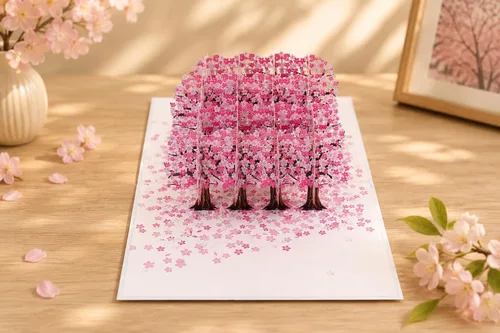 Vista 5 de ETA Tarjeta de felicitación de bosque de cerezos en flor 3D – Tarjeta Sakura hecha a mano para cumpleaños, aniversario, día de la madre y ocasiones