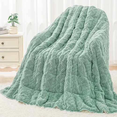 Vista 11 de Wemore Manta con peso de forro polar Sherpa para adulto, 10 libras de doble cara, acogedora y esponjosa, manta ultra mullida con parte superior