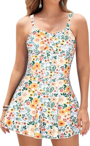 Vista 55 de SHEKINI Traje de baño de una pieza con falda fruncida cruzada para mujer Vestido de baño Traje de baño Albaricoque - Bw