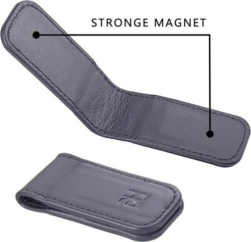 Vista 12 de Soporte magnético delgado para tarjetas de visita de cuero genuino para hombres, Negro -, Slim