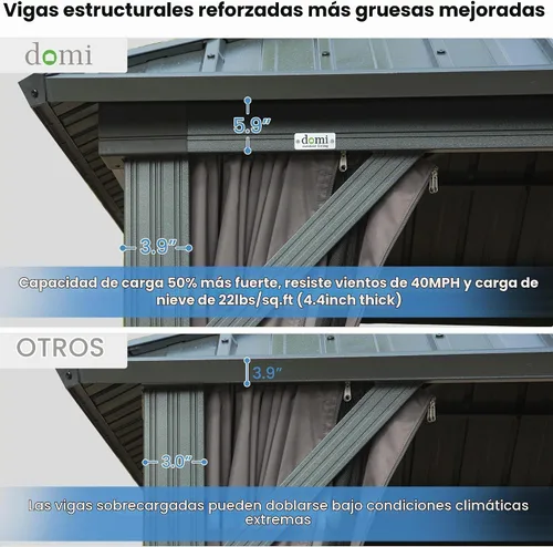 Vista 6 de Domi - Cenador de techo rígido para exteriores, 12 x 18, color gris