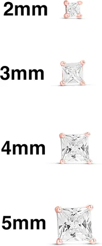 Vista 4 de Amazon Essentials Juego de pendientes de tuerca de plata de ley chapada en oro de 14 quilates con circonita cúbica redonda o corte princesa Oro Rosa