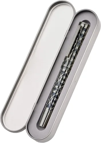 Vista 3 de HONG DIAN D1 - Pluma estilográfica de pistones de punta extra fina y suave, esqueleto hueco negro mate y resina con juego de estuche de metal