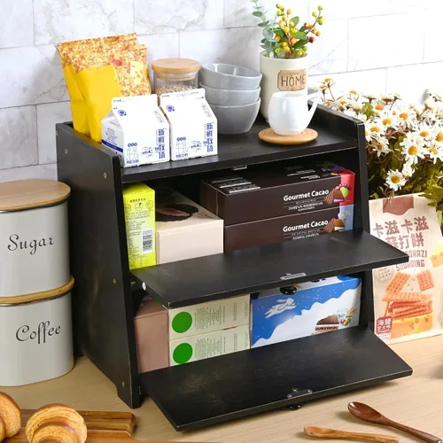 Vista 7 de Caja de Pan Vintage de Doble Capa para Encimera de Cocina, Contenedor de Almacenamiento de Pan de Bambú, Caja de Pan para Pan Casero, Caja de Pan