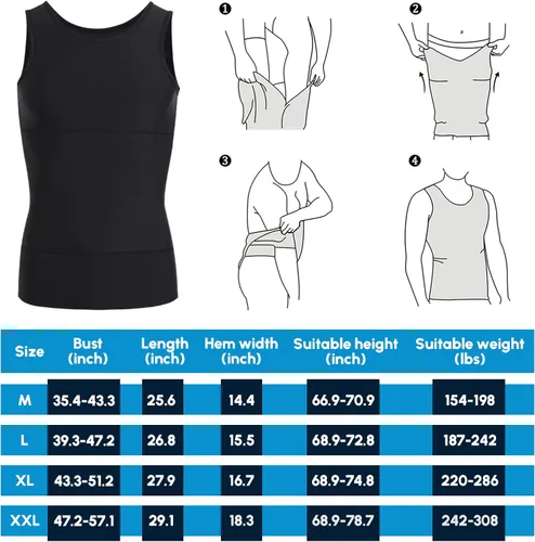 Vista 5 de Aptoco Camisas de compresión para hombre, chaleco para hombre de ginecomastia