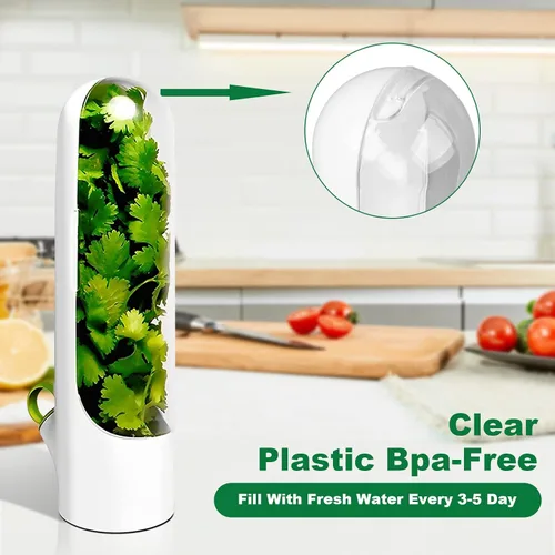 Vista 3 de Protector de hierbas para refrigerador, botella de conservación de verduras, contenedor de almacenamiento de hierbas, conservador de hierbas frescas