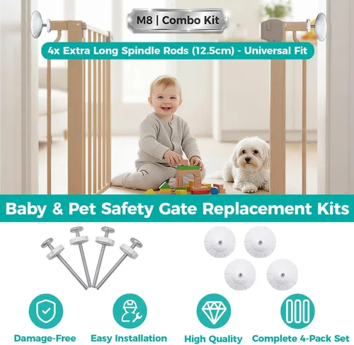Vista 6 de Kit extensor de puerta para bebé, 4 tazas, 4 varillas de husillo M8x125mm, color blanco 3.15-inch PP/TPE baby gate wall protectors; steel cores