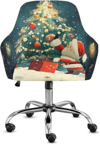 Vista 8 de Funda de asiento para silla de oficina, diseño de muñeco de nieve, con reposabrazos, reutilizable, moderna, con parte inferior elástica, fácil