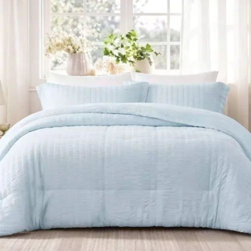 Vista 13 de Quataly - Juego de edredón Seersucker tamaño Twin/Twin XL en color blanco; juego de cama de 2 piezas que incluye 1 edredón suave y esponjoso y 1