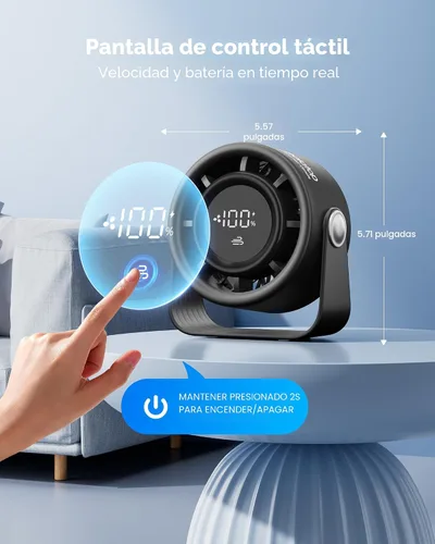 Vista 2 de Gaiatop Ventilador de escritorio pequeño recargable, ventilador personal de 5 pulgadas con batería de 4000mAh, control táctil con pantalla LED