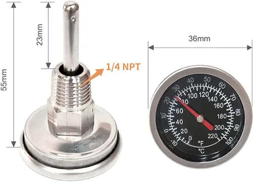 Vista 4 de Termómetro de esfera de té Termómetro de agua caliente 1/4 "NPT Fitting 0-100 grados C Medidor de temperatura Medidor Fácil de instalar doble escala