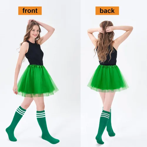 Vista 2 de Simplicity Conjunto de disfraz clásico de 4 capas de tul con falda tutú con calcetines de tubo para mujer
