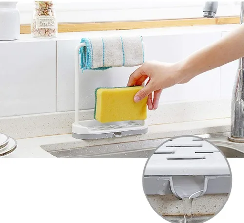 Vista 9 de Cabilock Estante de almacenamiento de trapo, toallero de cocina, soporte para toallas de platos, organizador de encimera de plástico, color gris