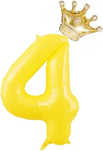 Vista 6 de Globos amarillos grandes de 40 pulgadas con corona, globos de helio de aluminio del número 3, decoraciones de tercer cumpleaños, suministros