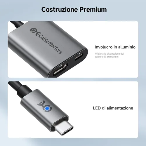 Vista 6 de Cable Matters - Adaptador USB C a HDMI 2.1 de 48 Gbps con carga de 100 W 4K @240Hz / 8K @60Hz HDR, Max 4K @60Hz en macOS, compatible