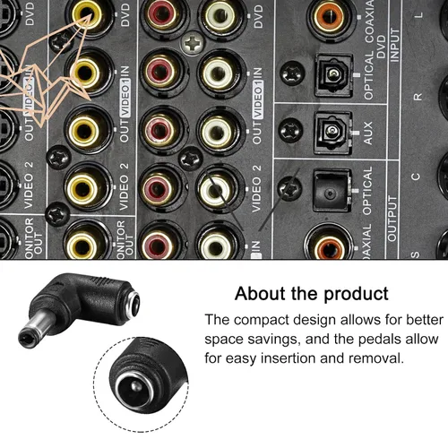 Vista 3 de Conector de enchufe de corriente CC macho a hembra, adaptador de enchufe de ángulo de 90 grados [para seguridad en el hogar CCTV] - 0.217x0.098 in a