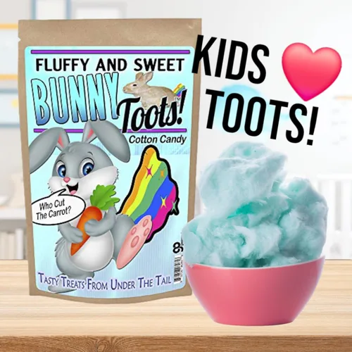 Vista 7 de Gears Out Bunny Toots - Caramelo de algodón divertido - Divertida cesta de Pascua - Relleno de calcetines - Bunny Toots - Algodón de azúcar