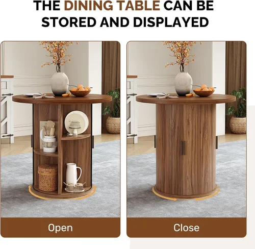 Vista 12 de Miereirl Moderno juego de comedor de 5 piezas para mesa redonda de madera de 4,31.5 pulgadas con estante de almacenamiento semiabierto y puerta