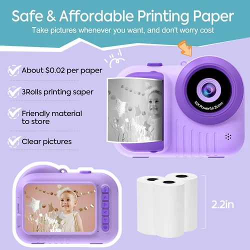 Vista 4 de Cámara digital de impresión instantánea para niños de 3.5 pulgadas para niños y niñas de 3 a 12 años