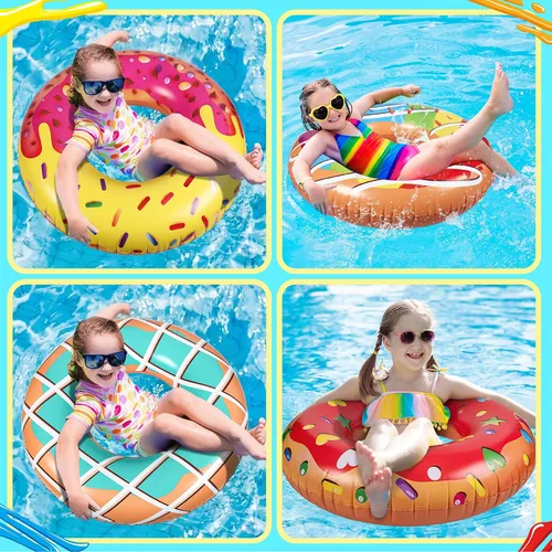 Vista 4 de 90shine Paquete de 7 flotadores de piscina en forma de dona: flotadores inflables y bolas de playa, tubos flotantes y juguetes para niños y adultos