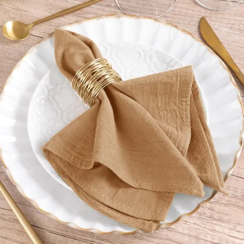 Vista 6 de Servilletas de tela natural de lino de algodón Boho rústico mesa de cena Beige