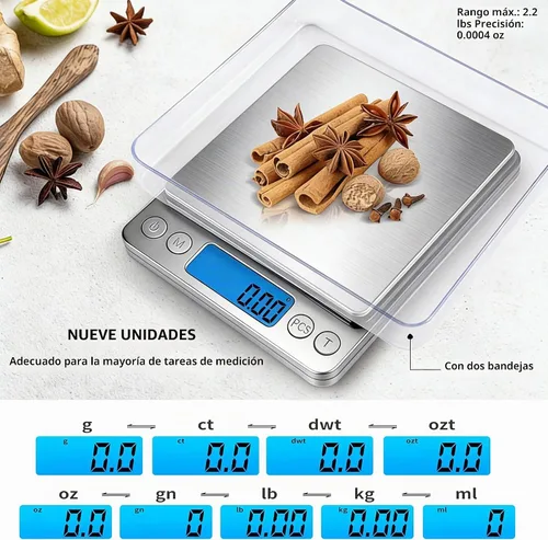 Vista 5 de Báscula digital de gramos, 35.27 oz/0.00 oz, báscula para alimentos y gramos, báscula de cocina con carga USB mejorada para cocinar, hornear