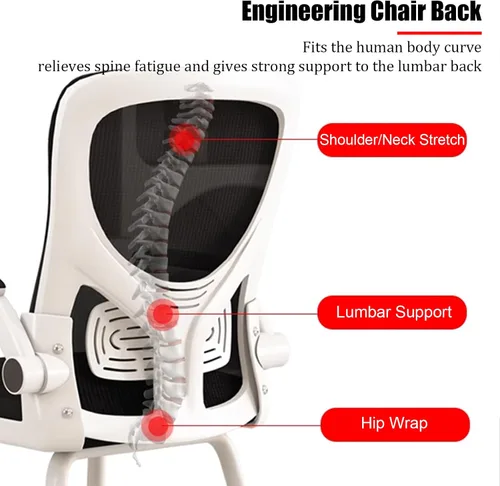 Vista 3 de Silla de oficina ergonómica, silla de escritorio con respaldo de malla alta con reposabrazos abatible de 90°, cómoda silla de trabajo, silla