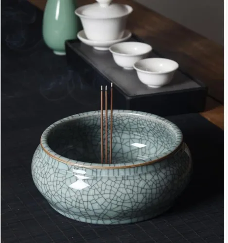 Vista 5 de BONAD Incense Holder Celadon Incense Burner Ceramic Large Incense Burner Household Plate Incense Sandalwood Tower Incense Living Room Incense Cone