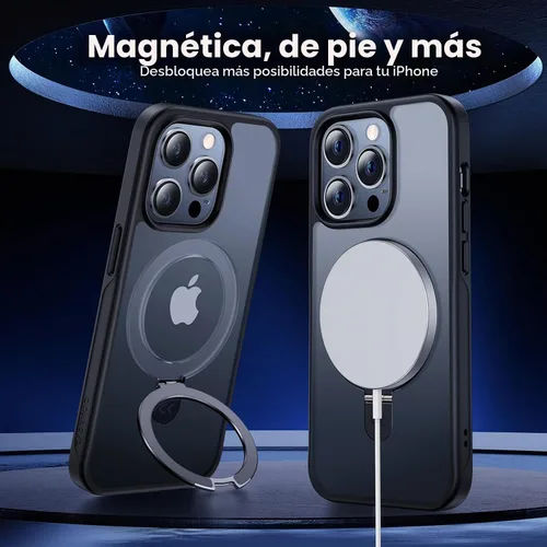 Vista 9 de CASEKOO- Funda para iPhone 15 Pro, c/soporte magnético invisible [protecc. militar contra caídas] [compatible c/MagSafe], a prueba de impactos, Negro
