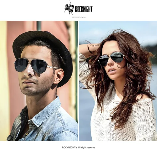 Vista 5 de ROCKNIGHT Lentes de sol polarizados estilo aviador para hombres y mujeres, lentes de sol con parte superior plana de metal, ligeras