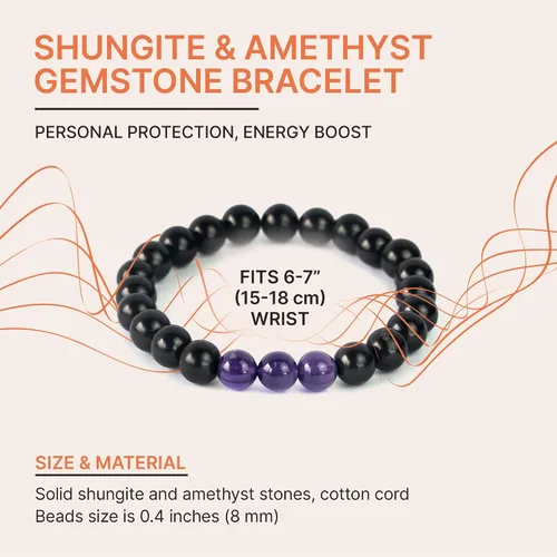 Vista 2 de Karelian Heritage Pulsera de piedras de shungita elástica Joyería de cristal de shungita auténtica Pulsera protectora de piedra defensora potente
