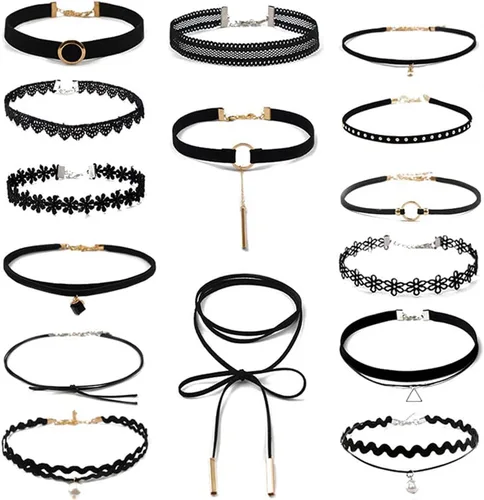 Vista 6 de Collar de Gargantilla Negro y Dorado de Cuero Ancho Collar de Gargantilla de Oro y Plata con Barra Colgante de Cadena Larga para Mujeres y Niñas