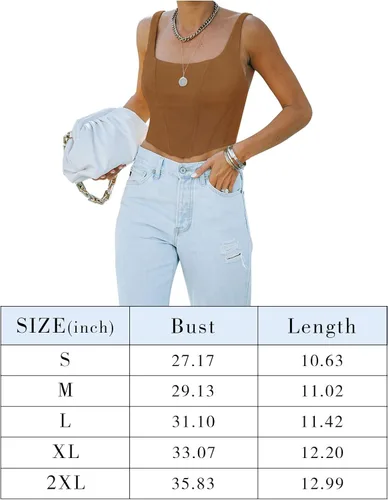 Vista 6 de REORIA - Camiseta corta sin mangas con cuello cuadrado sexy para mujer