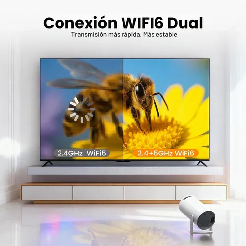 Vista 2 de Mini proyector, proyector portátil con Wifi y Bluetooth, aplicaciones Blanco