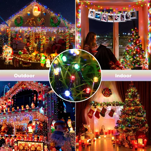 Vista 4 de Toodour - Luces LED de Navidad para exteriores, 131 pies, 350 luces LED para interiores con música, sensor de movimiento, luces de árbol de Navidad