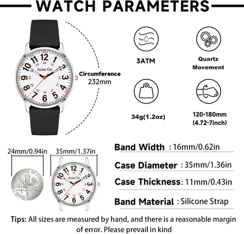 Vista 4 de Asan Ge Watches for Women, Fashion 3ATM Waterproof Minimalist Lightweight Easy-to-Read Analog Silicone Watch Suitable for Daily Work, Leisure