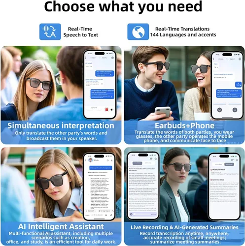 Vista 5 de Lentes inteligentes, gafas Bluetooth para hombres y mujeres, protección UV, traducción en tiempo real con más de 144 idiomas, gafas AI con chat GPT