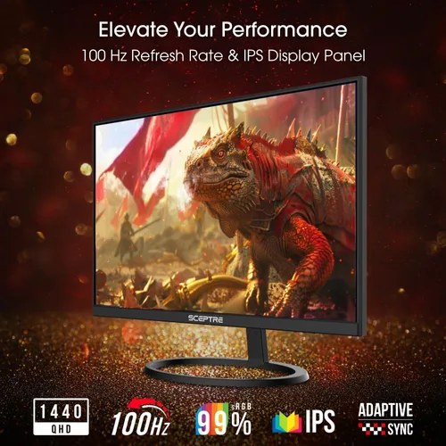 Vista 4 de Sceptre - Monitor IPS de 27 pulgadas, 2K, 2560 x 1440p, QHD, 75Hz, DisplayPort HDMI, 99% sRGB, altavoces integrados, color negro máquina (E275W-QPT)