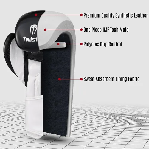 Vista 4 de Twisto Guantes de boxeo – Guantes de entrenamiento profesional y entrenamiento para hombres y mujeres – Muay Thai, MMA, kickboxing, bolsa pesada