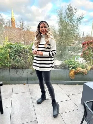 Vista 3 de ETCYY NEW Suéteres de cuello alto de gran tamaño para mujer, de manga larga, casual, suéter de punto