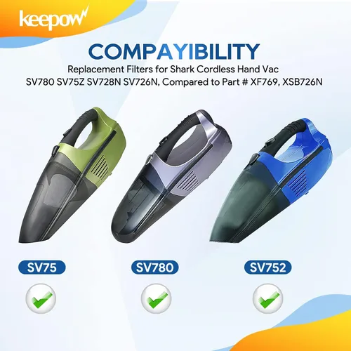 Vista 2 de KEEPOW Filtro de vacío de repuesto para aspiradora de mano inalámbrica Shark SV780 SV75Z SV728N SV726N, pieza de repuesto # XF769, XSB726N