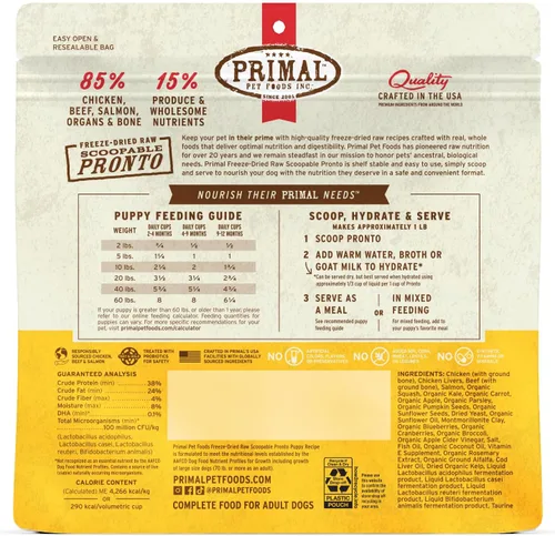 Vista 9 de Primal Comida para Perros Cachorro Liofilizada, Pronto Mini Nuggets; Sirva con Cuchara, Comida Completa y Equilibrada; También Use Como Tapa