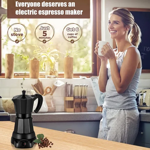Vista 2 de SHANGSKY Cafetera Eléctrica Olla de Moka de 6 Tazas, Cafetera de Espresso Eléctrica Cafeteras Eléctricas Cafetera Italiana de Espresso Portátil