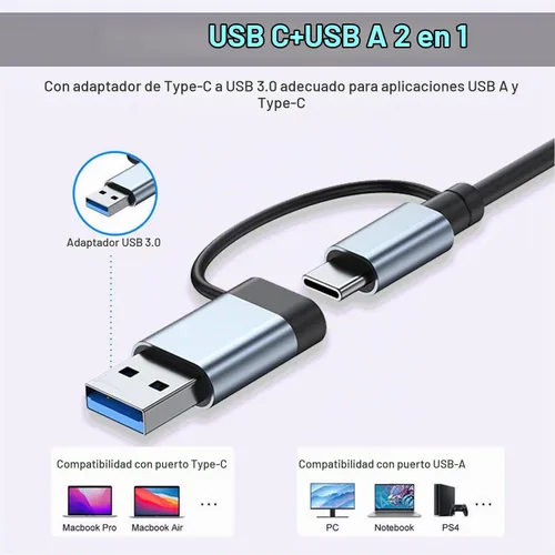 Vista 8 de Hub USB C Hub USB 3.0, extensor USB 8 en 1 de aluminio VIENON con lector de tarjetas SD/TF, conector auxiliar de auriculares de 3.5mm para MacBook