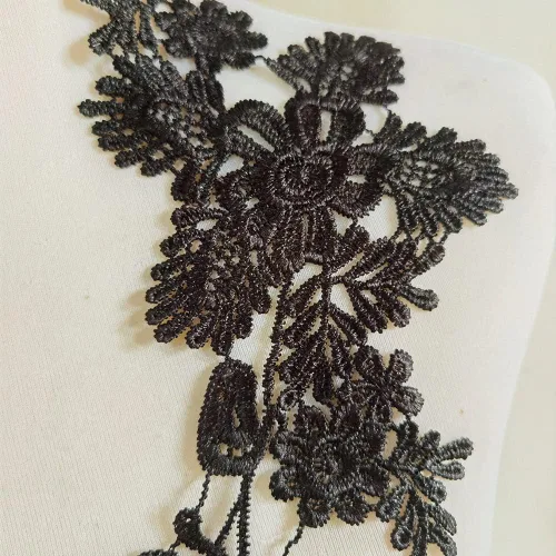 Vista 3 de 1 par de apliques de bordado para boda, encaje floral, adornos de costura (negro A)