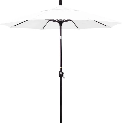 Vista 12 de California Umbrella Sombrilla redonda de aluminio de 7.5 pies, manivela elevadora, botón de inclinación, poste de bronce, Sunbrella Air Blue