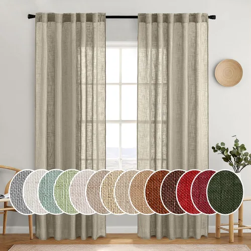 Vista 64 de MIULEE - Cortinas semitraslúcidas suaves y gruesas con textura de lino para cocina y ventana de baño, con trabilla trasera y bolsillo para Blanco