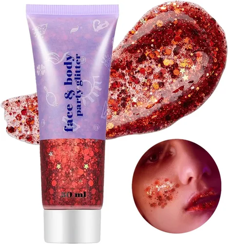 Vista 21 de Go Ho Brillantina azul para rostro y cuerpo, pintura facial azul de Halloween, gel brillante de sirena, lentejuelas gruesas holográficas para ojos