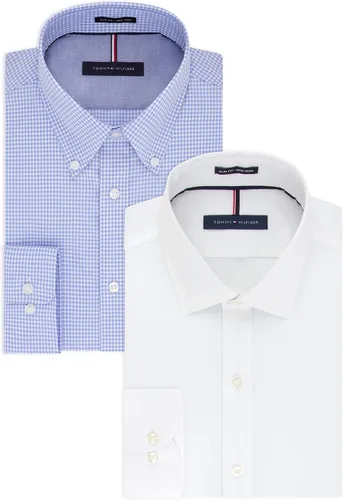 Vista 12 de Tommy Hilfiger Camisa de vestir sólida sin planchado para hombre Azul
