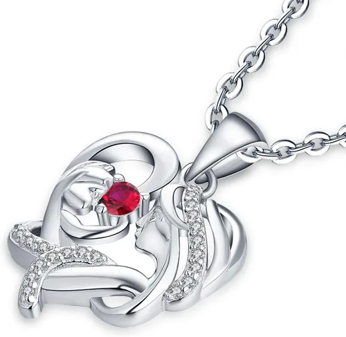 Vista 2 de JO WISDOM Collar de plata de ley 925 con colgante de corazón AAA, para madre e hija, regalo para mamá